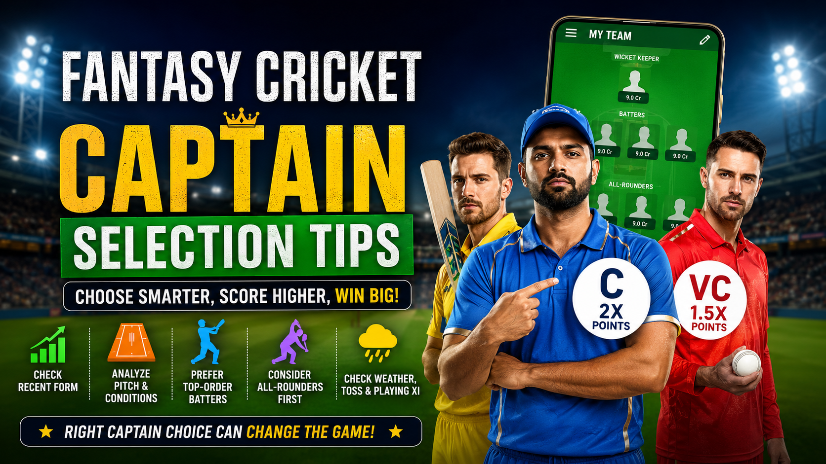 Fantasy cricket captain and vice-captain selection strategy for winning contests