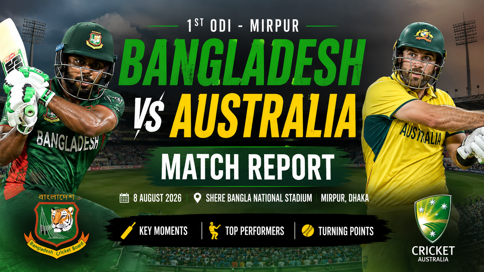 Bangladesh and Australia players in action during the 1st ODI at Shere Bangla National Stadium in Mirpur, Dhaka