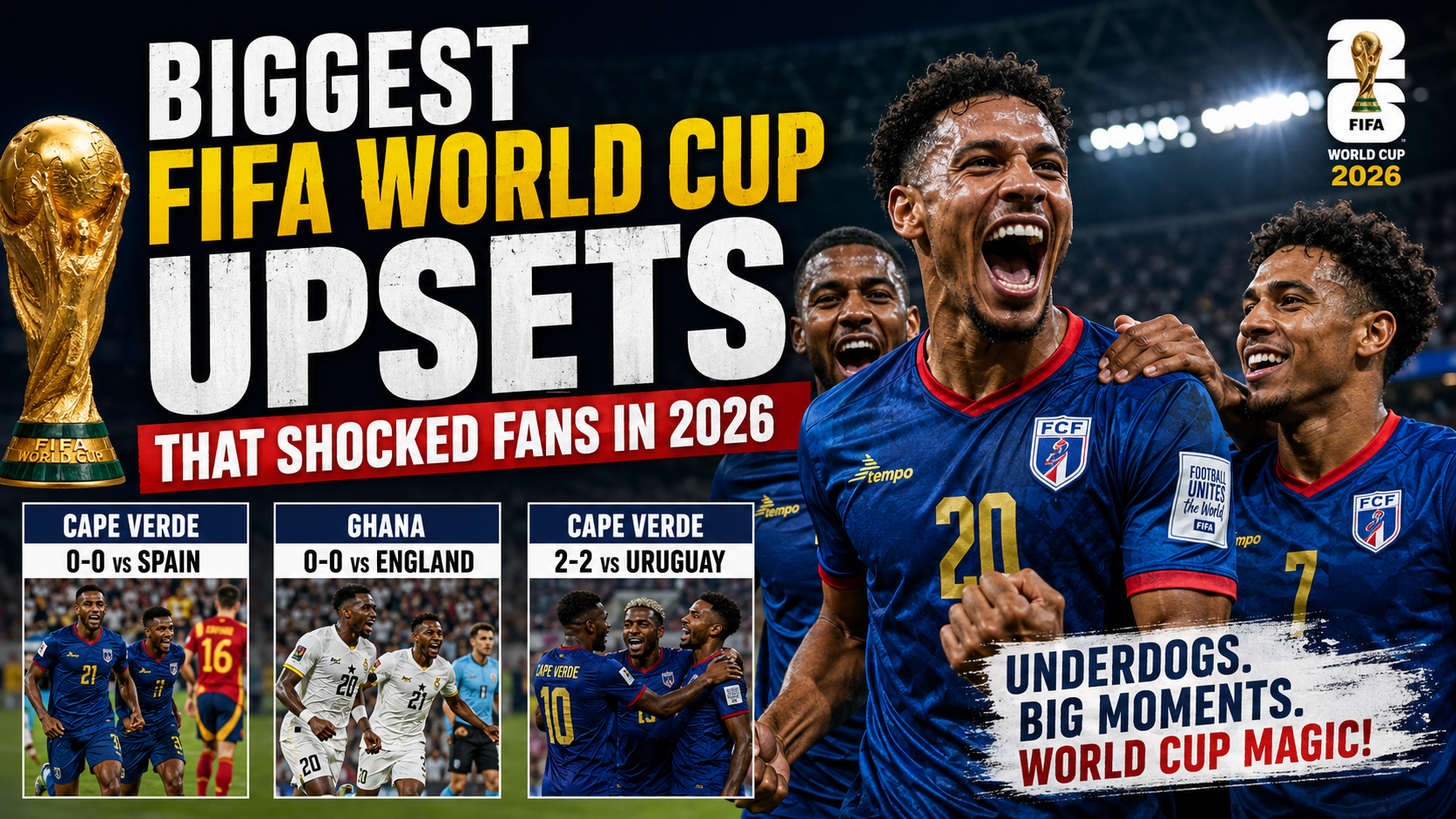 Cape Verde players celebrate after securing one of the biggest upsets of the FIFA World Cup 2026 against a tournament favourite.