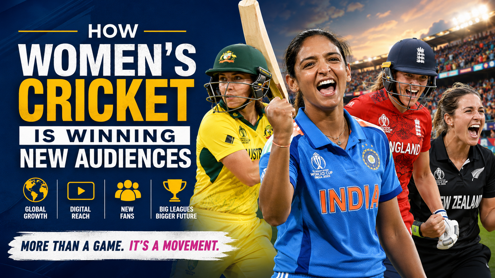 Women’s cricket players celebrating on field showing global growth and rising popularity of women’s cricket leagues worldwide