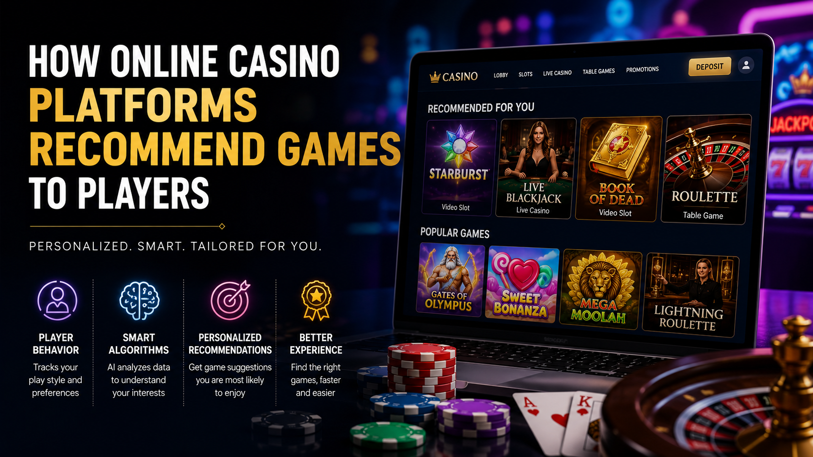 AI-powered online casino platform recommending personalized casino games to a player based on gaming preferences
