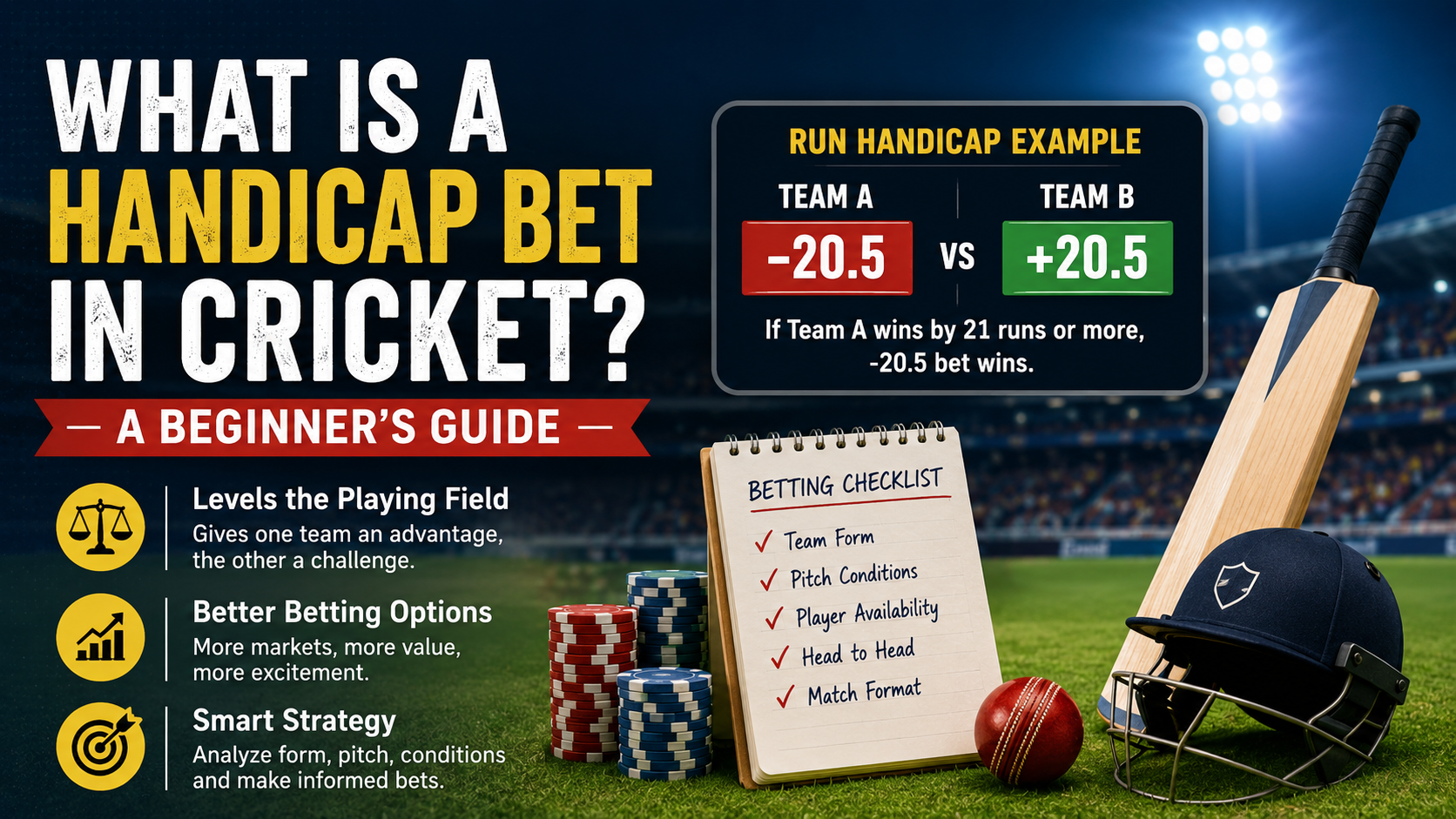 Handicap bet in cricket explained with run handicap example and betting strategy for beginners
