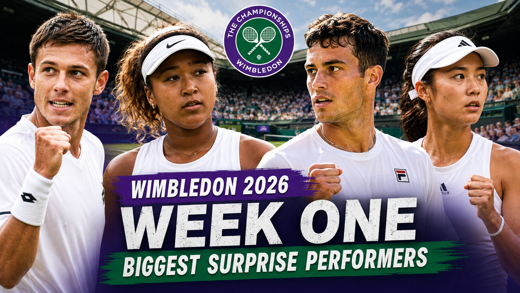 Wimbledon 2026 players celebrating impressive Week One performances on the grass courts at the All England Club