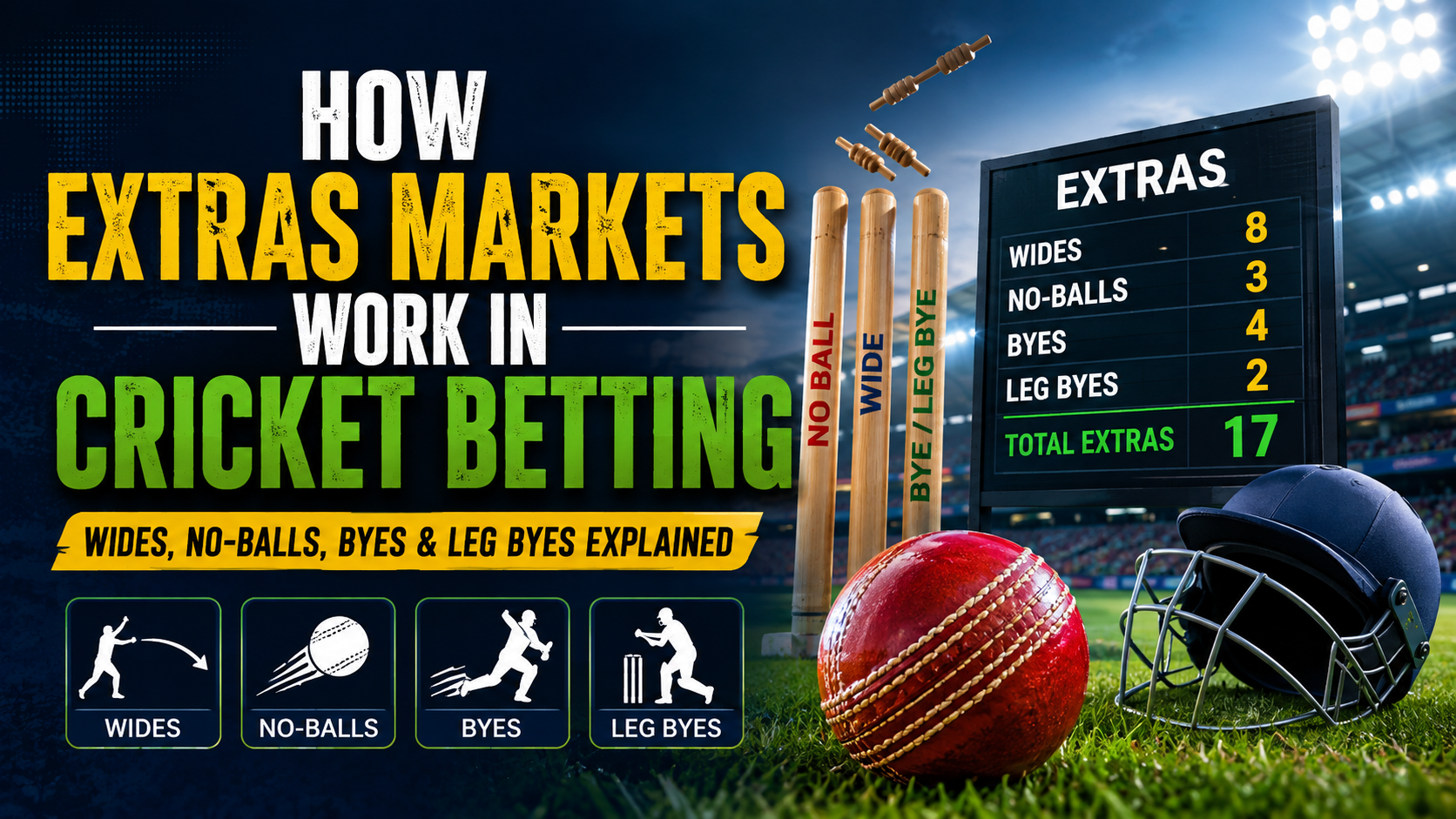 How extras markets work in cricket betting with wides, no-balls, byes and leg byes