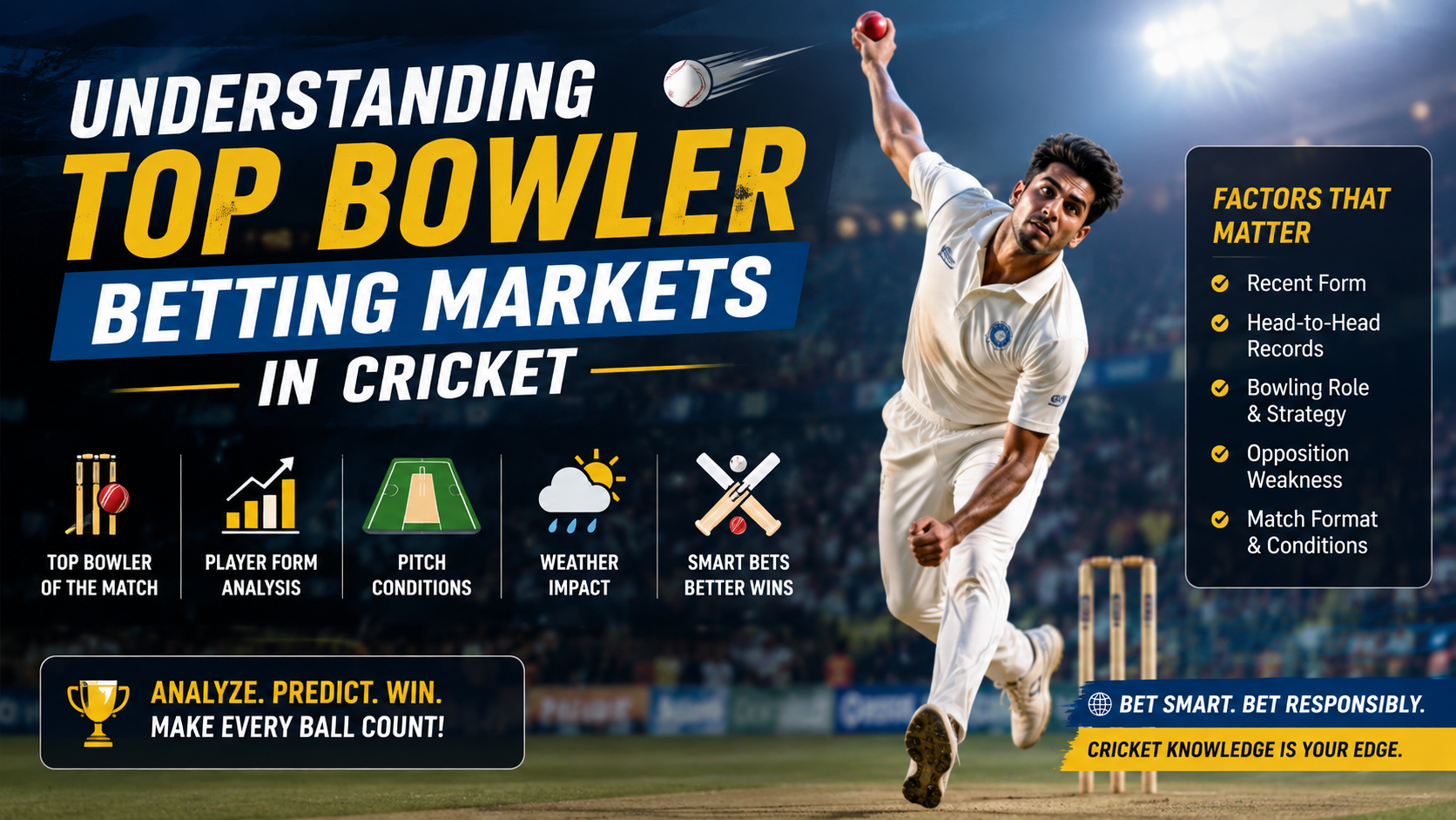 Cricket bowler delivering a ball during a match illustrating Top Bowler betting markets in cricket
