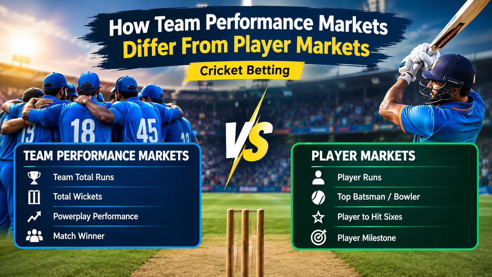 Team performance markets and player markets in cricket betting
