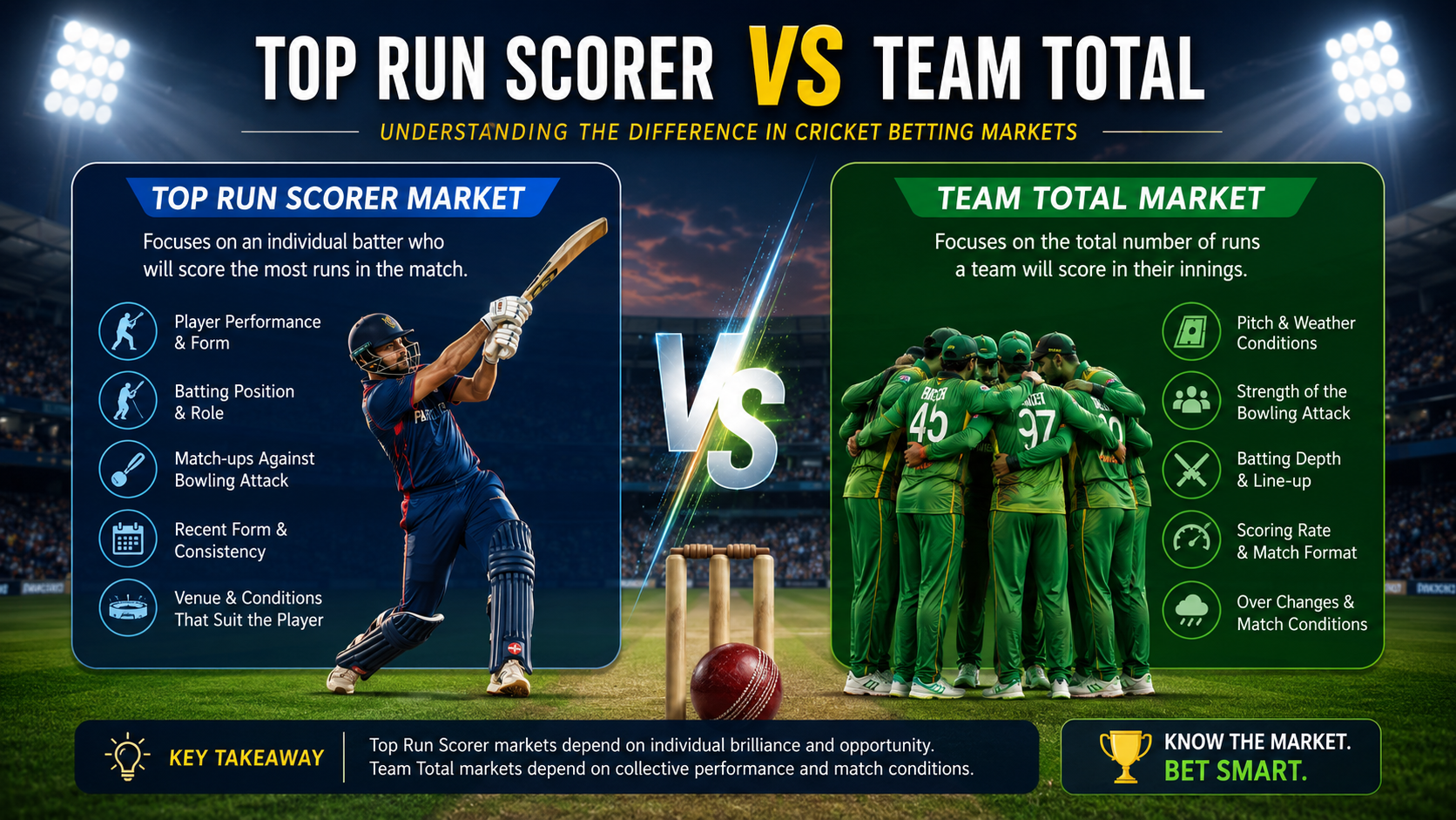 Top run scorer vs team total cricket betting markets explained