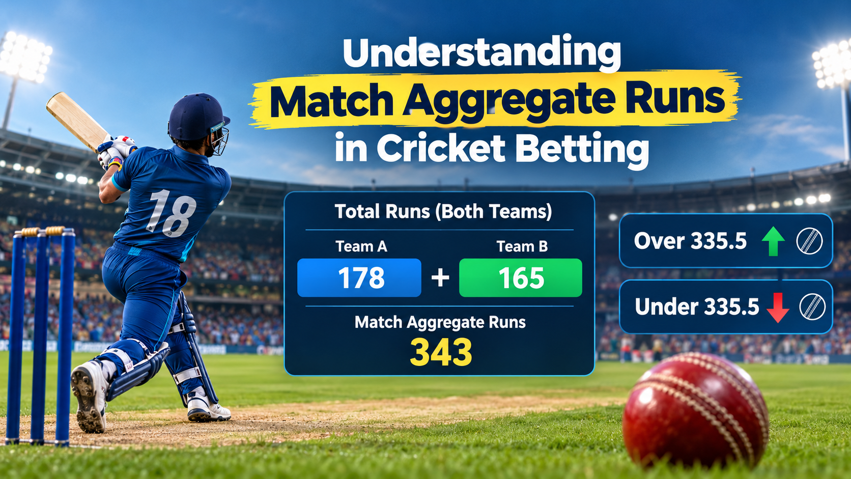 Match Aggregate Runs in Cricket Betting showing total runs scored by both teams