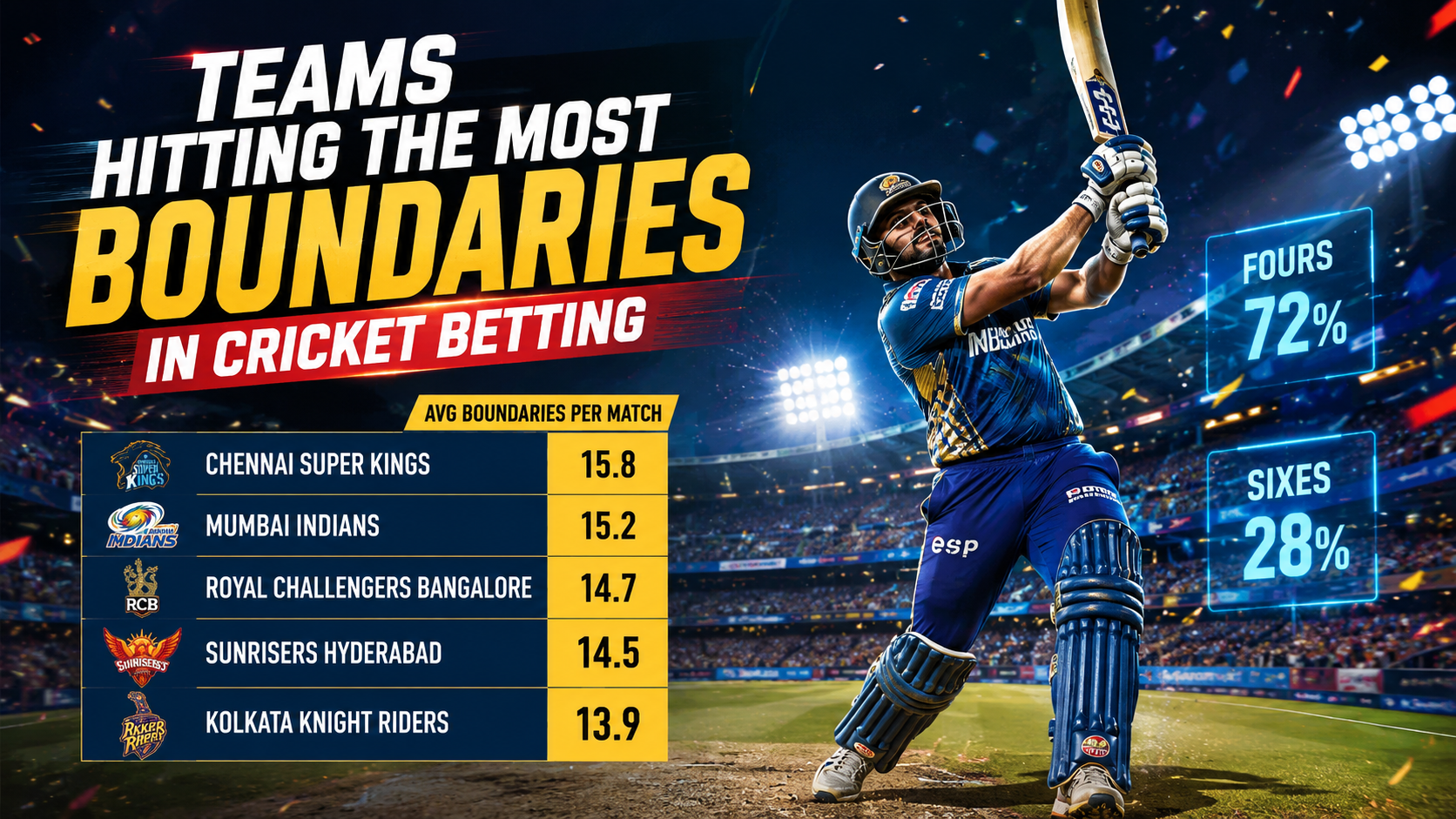 Teams hitting the most boundaries in cricket betting